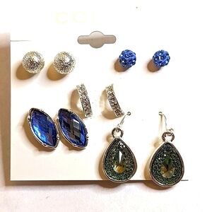 NWT‎ COLOR Blue & Silver Earrings Set Of 5